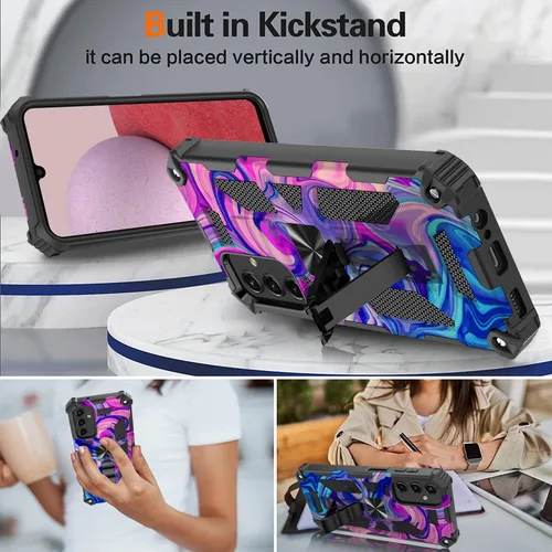 Vista 9 de Funda para Samsung Galaxy A14 5G con protector de pantalla de vidrio templado [grado militar] Anillo de montaje en coche Kickstand Funda rígida a