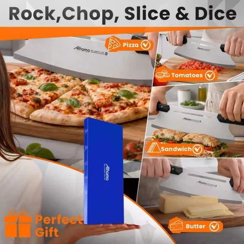Vista 8 de Cuchilla de corte de pizza de 13 pulgadas, cuchillo de pizza japonés ultra afilado 420J1, cortador de pizza resistente con mango doble G10