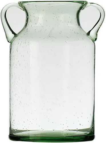 Vista 7 de Jarrón de cristal transparente, florero de vidrio con doble oreja, jarrón de boca ancha para decoración de interiores y exteriores (4)
