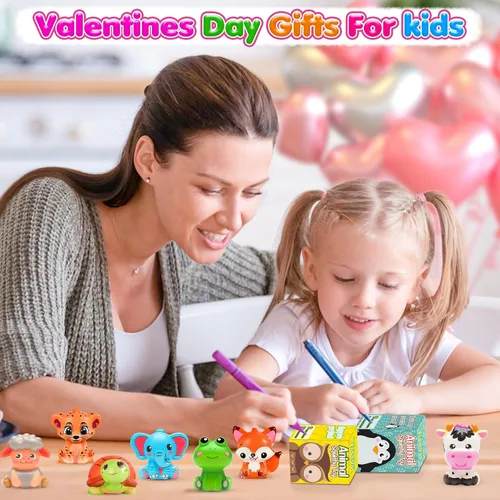 Vista 2 de vewicokop Regalos del día de San Valentín para niños con juguetes blandos de animales, paquete de 24 juguetes de alivio del estrés de aumento lento