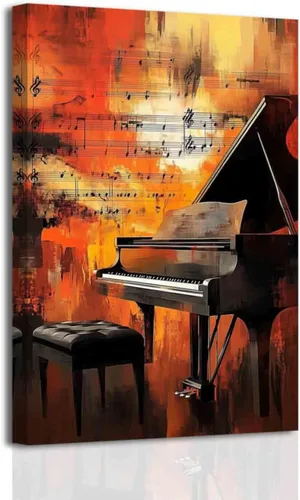 Vista 8 de BJYCHG Lienzo de piano para pared, estudio de música, decoración de habitación, instrumentos musicales, impresiones de imágenes retro abstractas