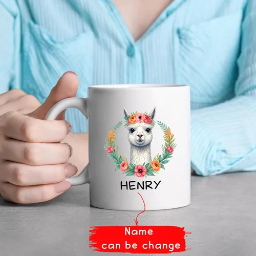 Vista 2 de Taza de alpaca personalizada, taza de café de alpaca, regalos para los amantes de las alpacas, divertida taza de alpaca, taza de alpacas con nombre