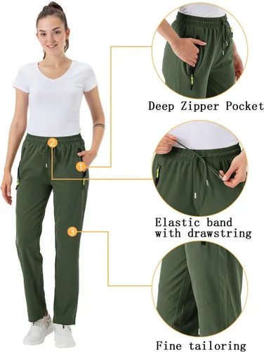 Vista 7 de BGOWATU Pantalones cargo de senderismo para mujer, de secado rápido, ligeros, resistentes al agua, con bolsillos con cremallera