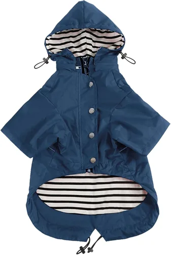 Vista 12 de Morezi - Impermeable con cremallera y botones reflectantes para perro, para la lluvia, cordón ajustable, capucha extraíble, elegante y de primera