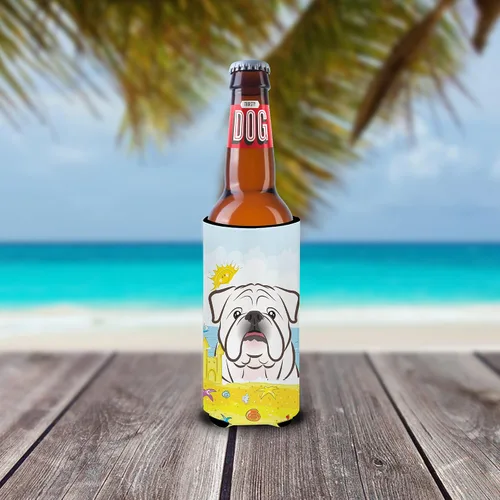 Vista 2 de Caroline's Treasures BB2088MUK Bulldog Inglés Blanco Verano Playa Hugger para latas delgadas Puede Enfriar Manga Abrazador Lavable a Máquina Manga