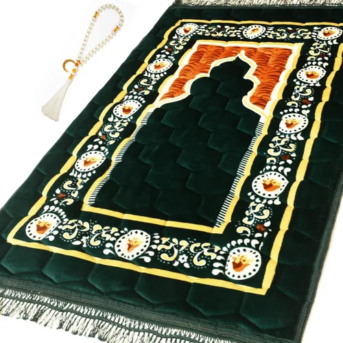 Vista 11 de Alfombra de Oración Musulmana Mat Islámica - Alfombra de Oración Sajadah Acolchada Muy Gruesa para Hombres y Mujeres con Cuentas de Oración del Azul