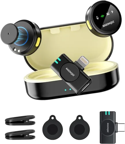 Vista 10 de Micrófono Lavalier inalámbrico para iPhone 17/16/15/14, iPad y Android Amarillo