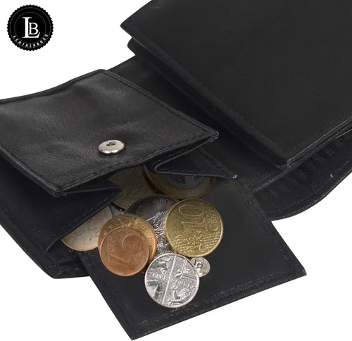 Vista 4 de Billetera de tres pliegues con solapa y bolsillo para monedas para niños, Negro, 3.3 4" x 3", Billetera plegable