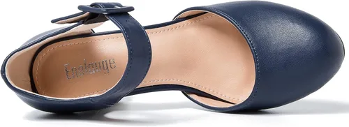 Vista 2 de Enelauge Zapatos de tacón grueso con hebilla y hebilla para el tobillo con punta redonda cerrada para mujer, sandalias de vestir D'Orsay