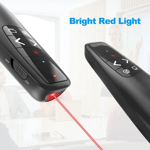Vista 4 de (2 unidades) Clicker de Presentación Inalámbrico Control Remoto Presentador de PowerPoint: Clicker con Puntero Láser Rojo Control PPT de Largo