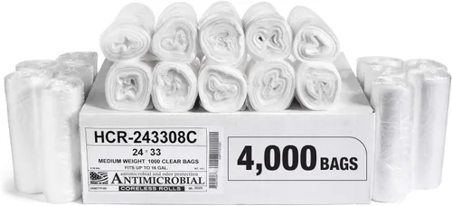 Vista 77 de Aluf Plastics Bolsas de basura de alta densidad, 10 galones, 4000 unidades, 6 micras (eq), 24 x 24 pulgadas, negras, para baño, oficina, industrial