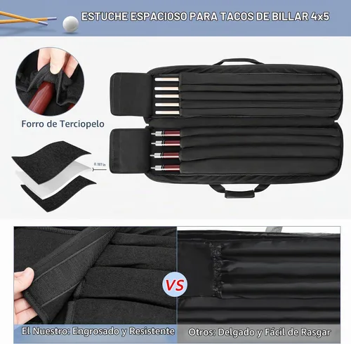 Vista 2 de GOBUROS Estuche para taco de billar de 4 x 5, funda de transporte con capacidad para 4 traseros y 5 ejes, bolsa suave para palos de piscina