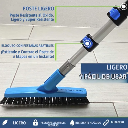 Vista 2 de EVERSPROUT Cepillo de lechada profesional de 1.5 a 3 pies con poste de mango largo Cerdas rígidas en forma de V construidas para esquinas
