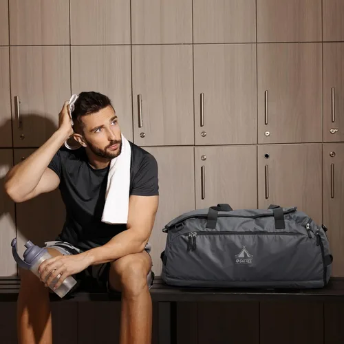 Vista 8 de G4Free Bolsa de gimnasio de 60 L, bolsa de lona de 3 vías con compartimento para zapatos y bolsillo húmedo para hombres y mujeres, mochila de lona