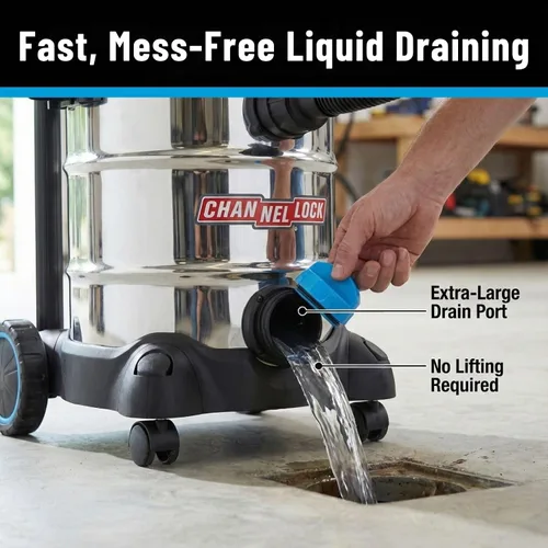 Vista 2 de Channellock Wet/Dry Vac 8L04001S - Acero inoxidable, 4.0 HP, Shopvac, Wetvac - 8 Gal
