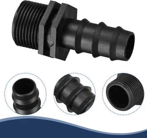 Vista 3 de Conector de manguera de PVC de púas de 5 piezas de 3/4 pulgadas - Juego de piezas de adaptador de conector de manguera de jardín MNPT de 3/4 pulgadas