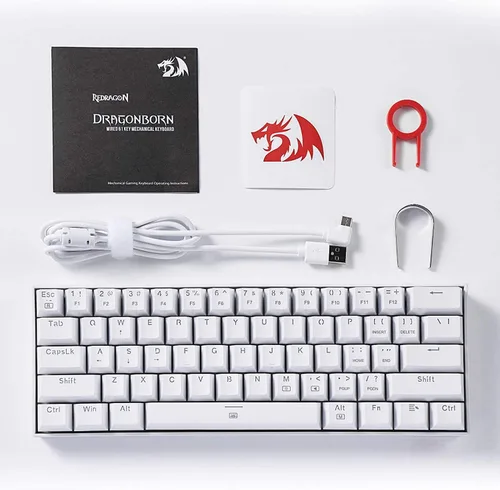 Vista 8 de Redragon K630 Dragonborn 60% Wired RGB Gaming Keyboard, 61 Keys Compact Mechanical Keyboard with Tactile Brown Switch, Pro Driver Support, White