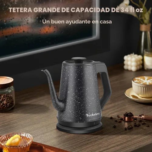 Vista 2 de Hervidor eléctrico de cuello de cisne 1L, 1000 W, acero inoxidable Negro clásico
