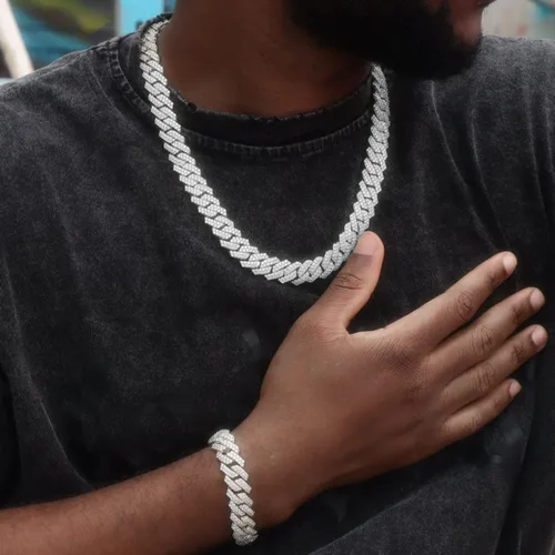 Vista 4 de Cadena y pulsera de eslabones cubanos de oro y plata para hombres y mujeres Collar de diamantes Iced Out Miami Cuban Hip Hop Joyería