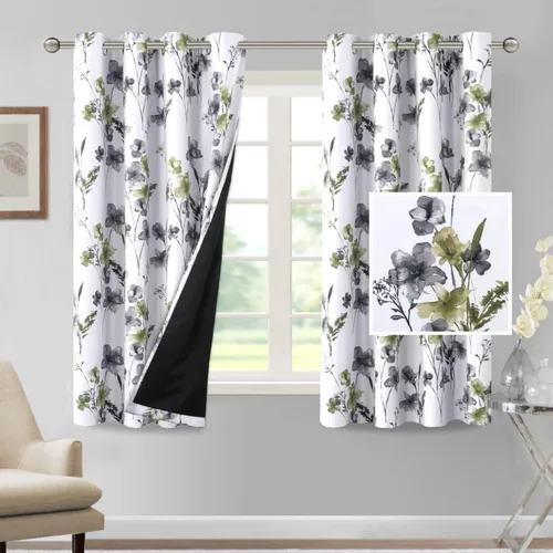 Vista 79 de H.VERSAILTEX - Cortinas 100% blackout con estampado floral de cattleyas, 45 pulgadas de largo, juego de 2 paneles térmicos con forro negro, a prueba
