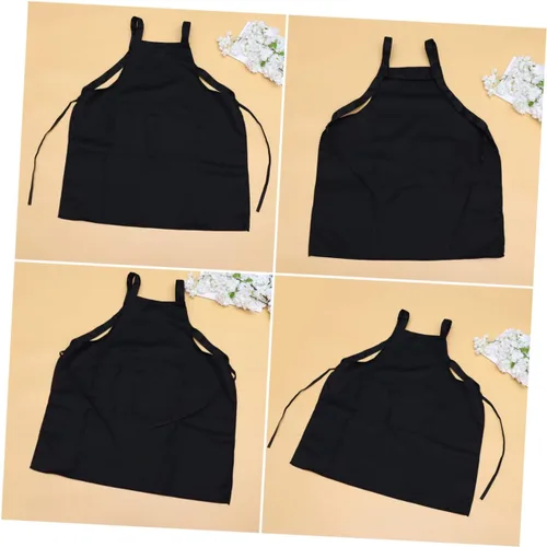 Vista 5 de SECFOU Delantal de servicio negro para mujer, delantal de cocina ajustable, delantal ajustable con babero