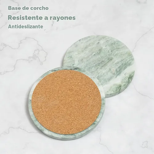 Vista 6 de Posavasos de mármol verde, posavasos de piedra natural, juego de 4, elegante decoración del hogar