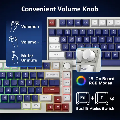 Vista 4 de LTC Nimbleback NB831 Teclado mecánico inalámbrico 75% de 3 modos BT5.02.4GhzUSB-C con cable intercambiable en caliente, teclado compacto RGB de 81