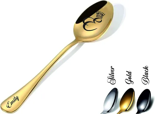 Vista 2 de Personalized name initial spoon Engraved stainless steel silver gold black spoon, Customized cutlery for adults kids, boys girls, Best Christmas