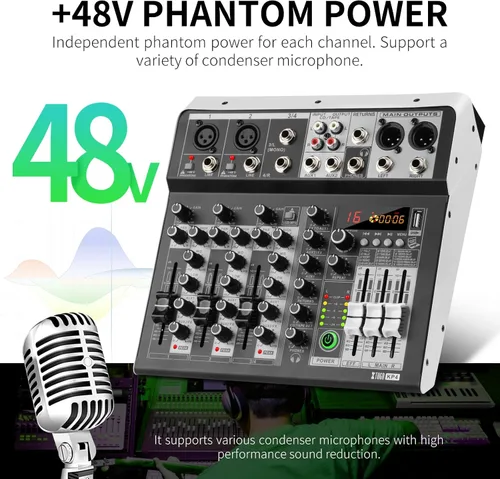 Vista 13 de XTUGA KP4 Mezclador de audio de 4 canales con Bluetooth, controlador de tablero de sonido DJ
