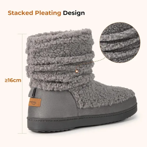 Vista 5 de HomeTop - Pantuflas tipo botín para mujer, afelpadas y cálidas, con espuma viscoelástica, para interiores, con suelas de goma antideslizantes