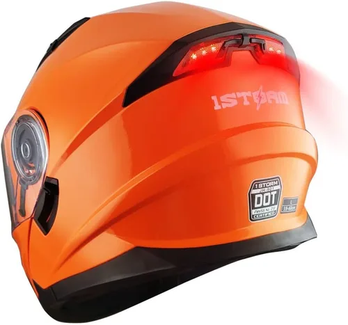 Vista 18 de 1Storm Nuevo Casco Modular de Motocicleta con Visera Dual Cara Completa y Luz Trasera LED Recargable: Modular901 Fibra de Carbon Negro