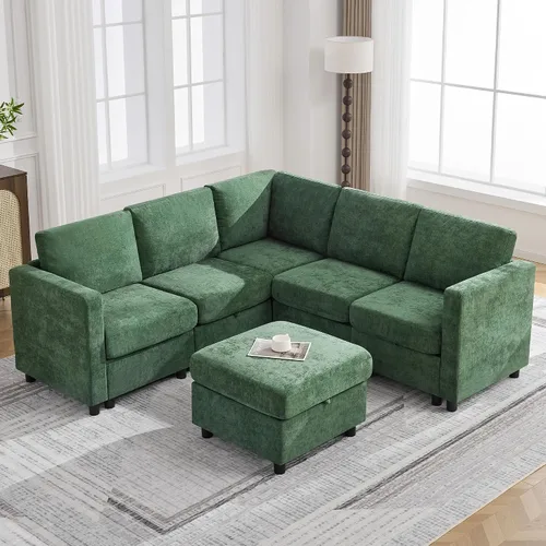 Vista 70 de WUTUTUEE Sofá seccional modular en forma de L de 83" con almacenamiento y otomano móvil, sofá convertible de 4 asientos reversible chaise de Beige