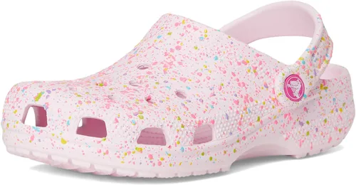 Vista 7 de Crocs Zuecos clásicos unisex para niños con patrones y gráficos, color rosa leche/multicolor, 1 mediano