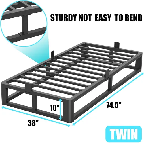 Vista 3 de Firpeesy - Base de cama individual de 10 pulgadas de metal con patas de esquinas redondeadas y anti-doblado, listones de acero de alta resistencia