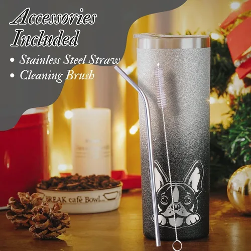 Vista 4 de Onebttl Boston Terrier - Regalos para mujeres, madres de perros, amantes de los perros, vaso delgado de 20 onzas con tapa y popote para Navidad