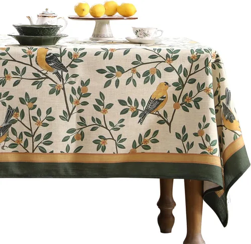 Vista 40 de [Usado] patdrea Mantel largo de lino de diseño verde para mesa rectangular, mantel vintage transpirable con patrón de frutas amarillas, funda