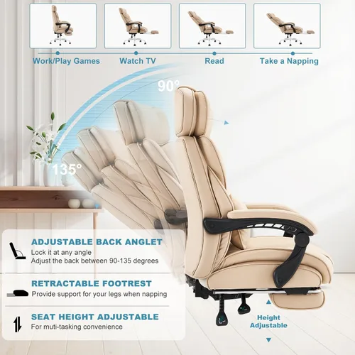 Vista 4 de COLAMY Silla de oficina con reposapiés, silla ergonómica para computadora con almohada de apoyo lumbar extra, silla de escritorio ejecutiva