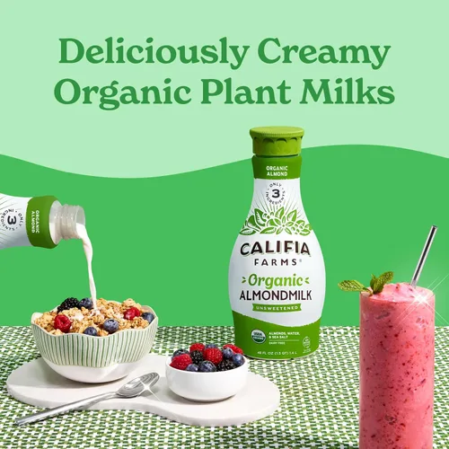 Vista 5 de Califia Farms - Leche orgánica de almendras sin azúcar, 48 onzas, sin lácteos, keto, vegana, a base de plantas, sin OMG, baja en calorías