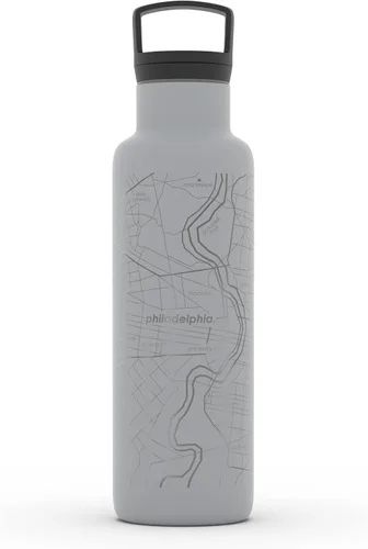 Vista 143 de Well Told Botella de agua aislada con mapa de Washington DC grabado, botella de acero inoxidable grabada (21 onzas, blanco) botella aislada de mapa