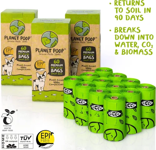 Vista 3 de Planet Poop Bolsas biodegradables para excrementos de perro, 180 unidades, a base de plantas, sin OMG, a prueba de fugas, compostables, sin