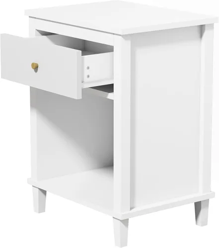 Vista 5 de Mesita de noche de madera para dormitorio con 1 cajón y 1 compartimento abierto (blanco)