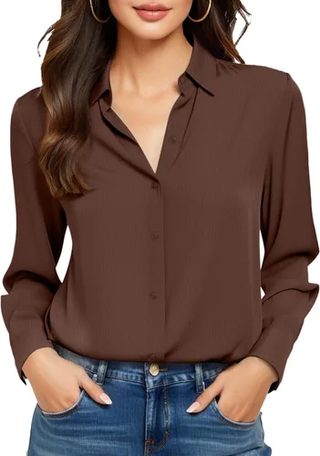 Vista 20 de Camisas sin planchado y sin arrugas para mujer, con botones, de manga larga, de seda de morera, blusas casuales para el trabajo