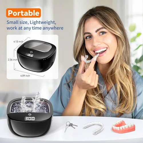 Vista 5 de Limpiador ultrasónico de retenedor, cápsula de limpieza dental de 45kHz para dentaduras, alineadores, protectores nocturnos y joyas, limpiador
