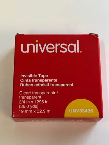 Vista 2 de Universal Cinta invisible, 3/4" x 1296", núcleo de 1", transparente, paquete de 24, 83436