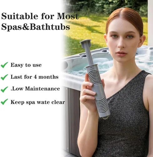 Vista 3 de Cartucho de iones de plata para bañera de hidromasaje, palos minerales de spa con 4 meses de vida útil universal para bañera de hidromasaje Gris