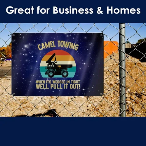 Vista 3 de Camel Towing When It'S Wedged In Tight We'Ll Pull It Out 12x8in Sign Metal Wall Art Poster Home Decor