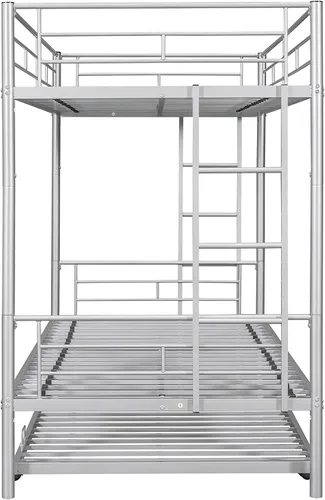Vista 3 de EMKK Litera de metal individual sobre cama individual con nido para 3 niños/adultos, litera convertible con 2 escaleras laterales y barandilla