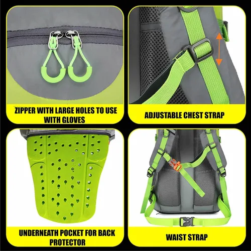 Vista 4 de Mochila reflectante RIDERBAG. Mochilas que te mantienen seguro día y noche. Alta visibilidad, viajero, mochila de motocicleta., forro polar verde