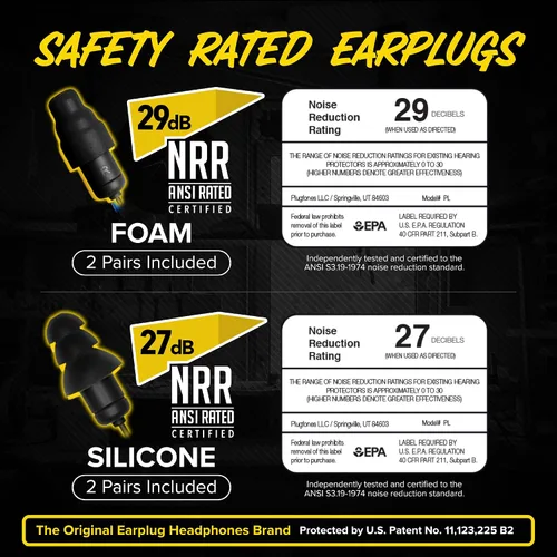 Vista 4 de Plugfones Liberate 2.0 Auriculares Bluetooth para el trabajo, auriculares inalámbricos de seguridad compatibles con OSHA, 29dB NRR protección