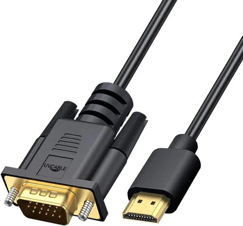 Vista 11 de Adaptador de cable HDMI a VGA, chapado en oro de 6 pies HDMI a VGA macho a macho para computadora, computadora de escritorio, laptop, PC, monitor